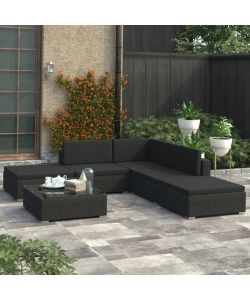 Set Divani da Giardino 6 pz con Cuscini in Polyrattan Nero 46746