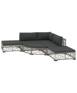 Set Divani da Giardino 6 pz con Cuscini in Polyrattan Grigio 46807