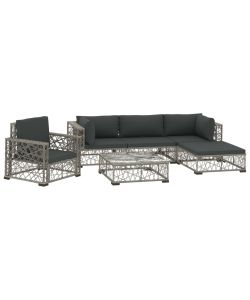 Set Divani da Giardino 6 pz con Cuscini in Polyrattan Grigio 46811