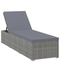 Lettino Prendisole con Cuscino in Polyrattan Grigio