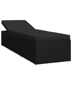 Lettino Prendisole con Cuscino in Polyrattan Nero 46221