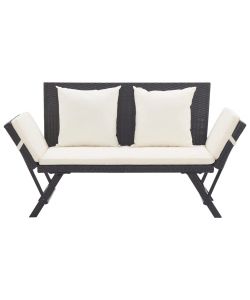 Panchina da Giardino con Cuscini 176 cm Nera in Polyrattan