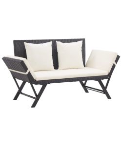 Panchina da Giardino con Cuscini 176 cm Nera in Polyrattan