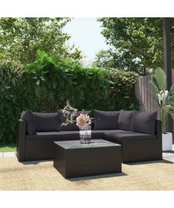 Set Divani da Giardino 5 pz con Cuscini in Polyrattan Nero 46554