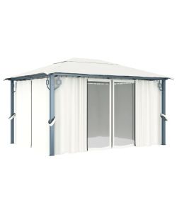 Gazebo con Tenda 400x300 cm Crema Alluminio