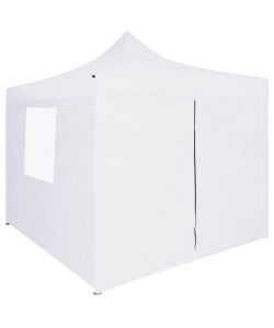 Gazebo Pieghevole Professionale 4 Pareti 3x3 m Acciaio Bianco