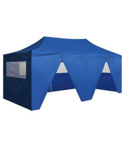 Gazebo Pieghevole con 4 Pareti 3x6m Acciaio Blu