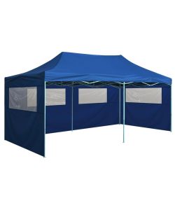 Gazebo Pieghevole con 4 Pareti 3x6m Acciaio Blu