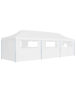 Tenda Pieghevole Pop-Up con 8 Pareti Laterali 3x9 m Bianca