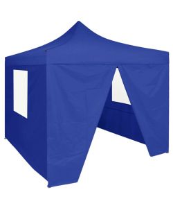 Gazebo Pieghevole Professionale 4 Pareti 2x2m Acciaio Blu