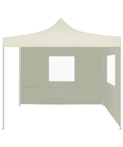 Gazebo Professionale Pieghevole con 2 Pareti 2x2m Acciaio Crema