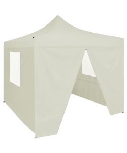 Gazebo Professionale Pieghevole con 4 Pareti 2x2m Acciaio Crema