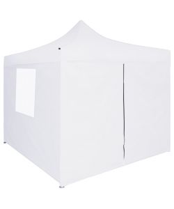 Gazebo Pieghevole Professionale 4 Pareti 2x2m Acciaio Bianco