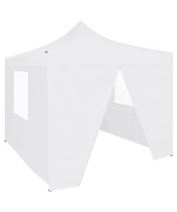 Gazebo Pieghevole Professionale 4 Pareti 2x2m Acciaio Bianco