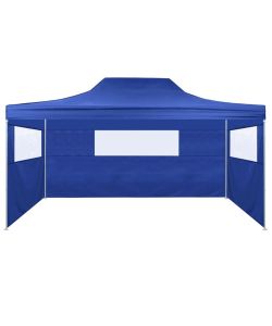 Gazebo Professionale Pieghevole con 3 Pareti 3x4m Acciaio Blu