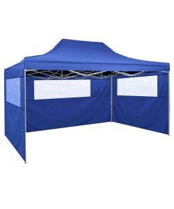 Gazebo Professionale Pieghevole con 3 Pareti 3x4m Acciaio Blu