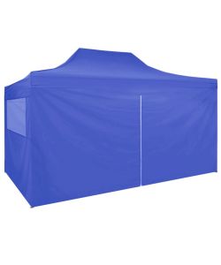 Gazebo Professionale Pieghevole con 4 Pareti 3x4m Acciaio Blu