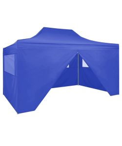 Gazebo Professionale Pieghevole con 4 Pareti 3x4m Acciaio Blu