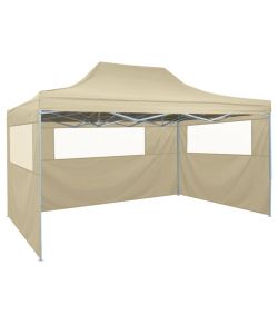 Gazebo Professionale Pieghevole con 3 Pareti 3x4m Acciaio Crema