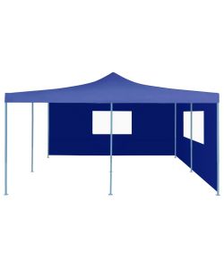 Gazebo Pieghevole con 2 Pareti 5x5 m Blu