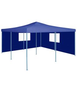 Gazebo Pieghevole con 2 Pareti 5x5 m Blu