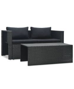 Set Divani da Giardino 6 pz con Cuscini in Polyrattan Nero 47809