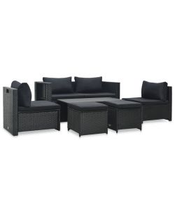 Set Divani da Giardino 6 pz con Cuscini in Polyrattan Nero 47809