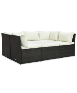 Set Divani da Giardino 4 pz con Cuscini in Polyrattan Marrone 47810