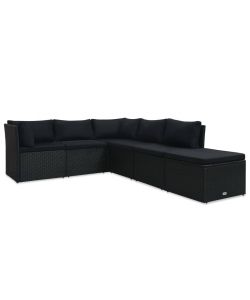 Set Divani da Giardino 4 pz con Cuscini in Polyrattan Nero