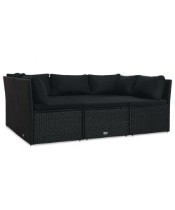 Set Divani da Giardino 4 pz con Cuscini in Polyrattan Nero