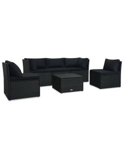 Set Divani da Giardino 4 pz con Cuscini in Polyrattan Nero