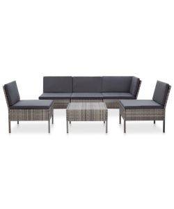 Set Divani da Giardino 6 pz con Cuscini in Polyrattan Grigio 48938