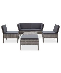 Set Divani da Giardino 6 pz con Cuscini in Polyrattan Grigio 48942