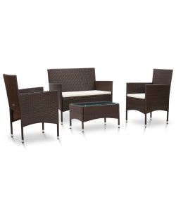 Set Divani da Giardino 4 pz con Cuscini in Polyrattan Marrone 45811