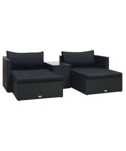 Set Divani da Giardino 5 pz con Cuscini in Polyrattan Nero 47813