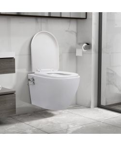 Toilette senza Bordo Sospesa con Funzione Bidet Ceramica Bianca