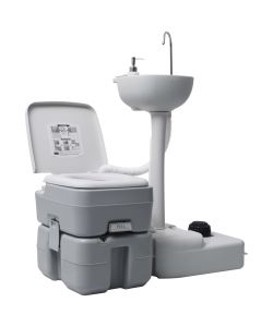 Set WC Portatile da Campeggio e Lavandino con Supporto Grigio