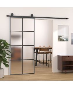 Porta Scorrevole in Vetro ESG e Alluminio 90x205 cm Nera