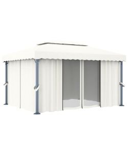 Gazebo con Tende 4x3 cm Bianco Crema Alluminio