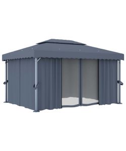 Gazebo con Tende 4x3 cm Antracite Alluminio