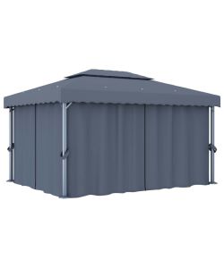 Gazebo con Tende 4x3 cm Antracite Alluminio