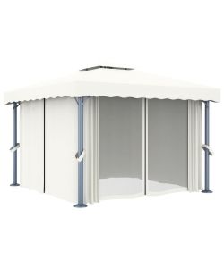 Gazebo con Tende 3x3 cm Bianco Crema Alluminio