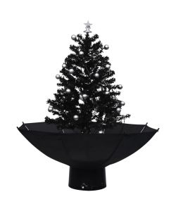 Albero di Natale con Nevicata e Base ad Ombrello Nero 75 cm PVC