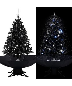 Albero di Natale con Nevicata e Base ad Ombrello Nero 140cm PVC