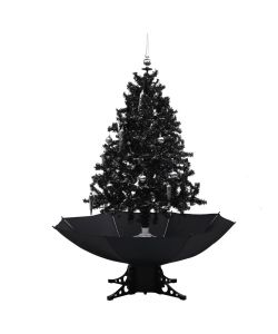 Albero di Natale con Nevicata e Base ad Ombrello Nero 140cm PVC