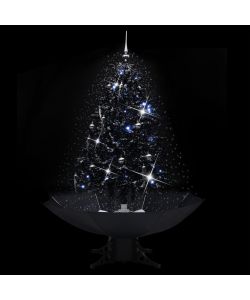 Albero di Natale con Nevicata e Base ad Ombrello Nero 140cm PVC