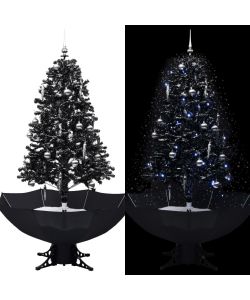 Albero di Natale con Nevicata e Base ad Ombrello Nero 170cm PVC