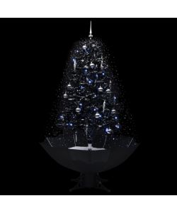 Albero di Natale con Nevicata e Base ad Ombrello Nero 170cm PVC