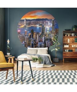 WallArt Cerchio Carta da Parati Skyline by Night 190 cm