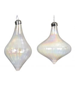 Decoris Pallina di Natale Elegante in Vetro con Nastro Bianco - 10 cm